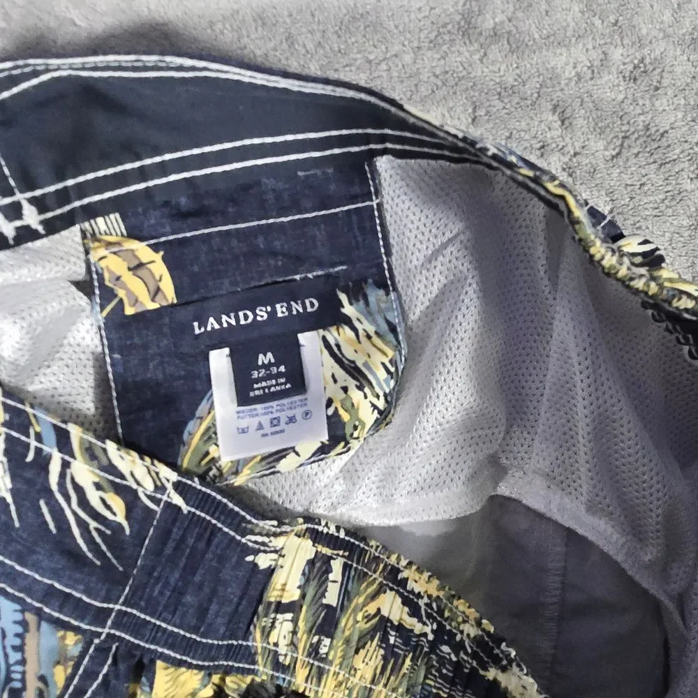 Lands' End‎ Men's Navy Fishing Print Swim Trunks Board Shorts Medium M